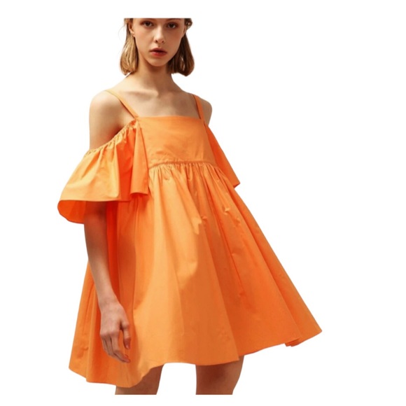 STORETS Dress Stunning Of-On-The Shoulder Orange Dress Shoulders Cutout One Size - Picture 16 of 17